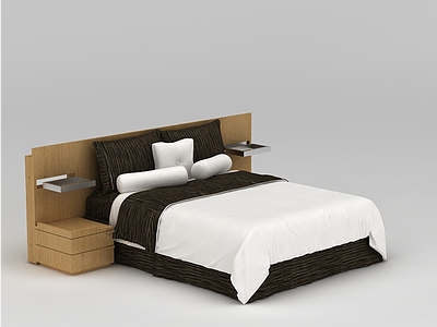 中式简约风格双人床模型3d模型