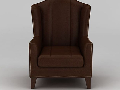 美式红褐色高背单人沙发3d模型