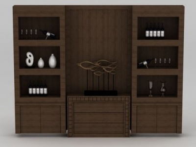 实木整体酒柜模型3d模型
