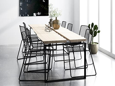 北欧loft餐桌椅组合模型3d模型