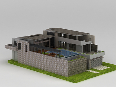 3d青砖别墅模型