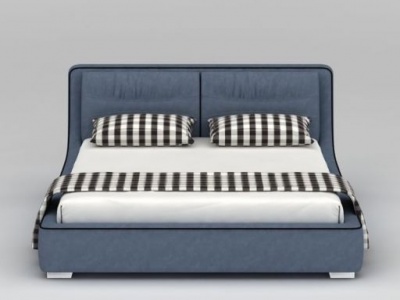 低调蓝色双人床3d模型