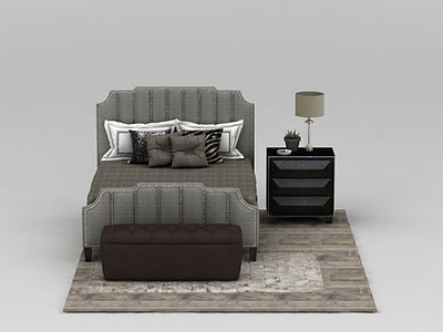 卧室简约灰色双人床模型3d模型