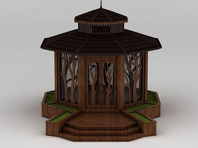 3d木质凉亭模型