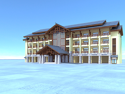 现代中式酒店模型