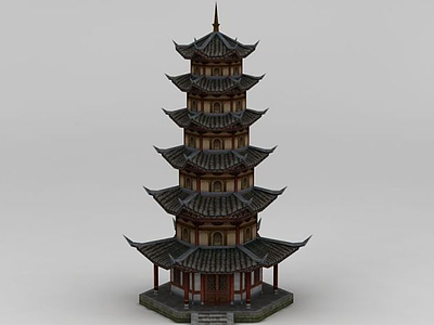 3d中国古代塔楼模型