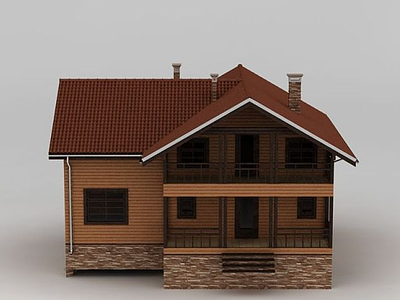 美式二层木屋模型3d模型