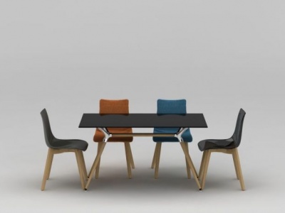 3d时尚简约长方形餐桌餐椅组合模型