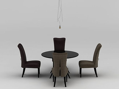 3d现代圆形餐桌椅吊灯组合模型