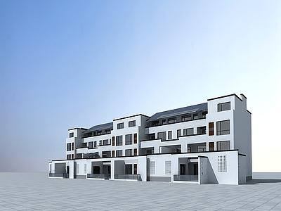 白色联排建筑楼模型3d模型