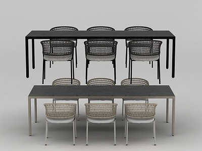 现代工业风餐桌椅组合模型