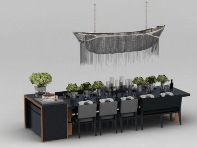 西式宴会餐桌椅吊灯组合模型3d模型