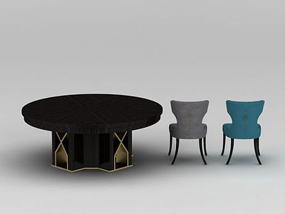 简欧圆形餐厅桌椅组合模型3d模型