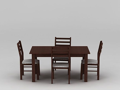 3d美式实木餐厅餐桌椅组合模型