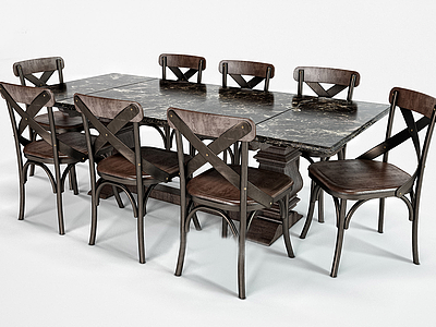 北欧咖啡色餐桌椅组合模型3d模型