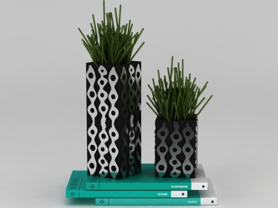办公室装饰绿植和书模型3d模型