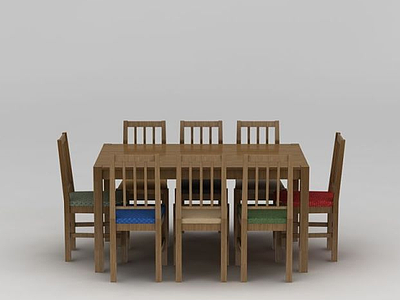 3d家用木质餐桌椅子套装模型
