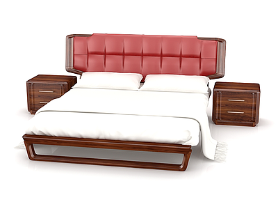 3d现代实木软包双人床模型