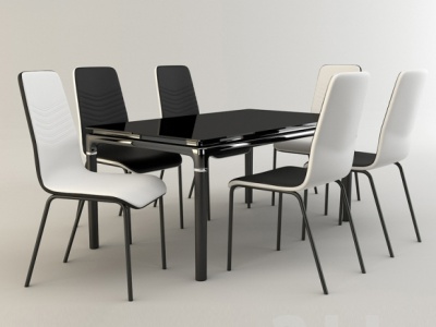 3d时尚黑白色餐桌椅组合模型