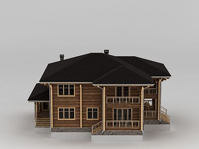 3d精美二层木屋别墅模型