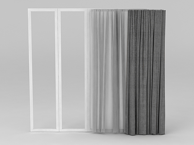 灰色双层窗帘模型