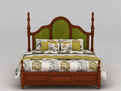 美式卧室软包双人床模型3d模型