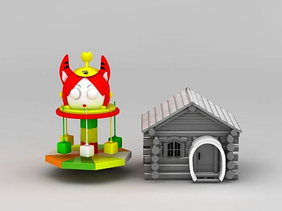 3d淘气堡电动儿童乐园雪景小屋模型