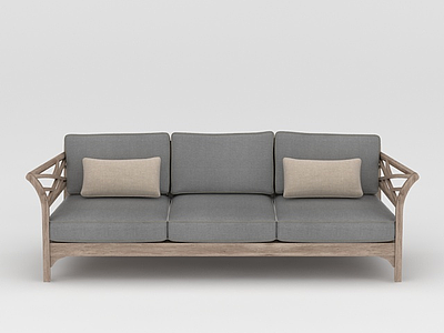 北欧简约实木长沙发模型3d模型