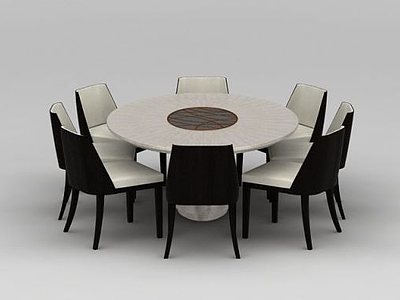 3d餐厅圆形餐桌餐椅组合模型
