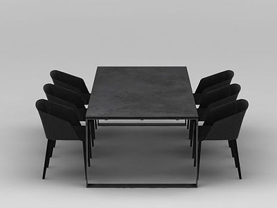 3d现代黑色简约餐桌椅组合模型