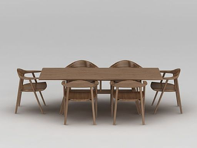 北欧原木餐桌椅组合模型3d模型