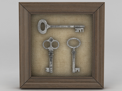 C4D室内复古钥匙挂画免费模型模型