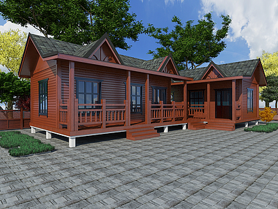 3d现代实木小木屋别墅模型