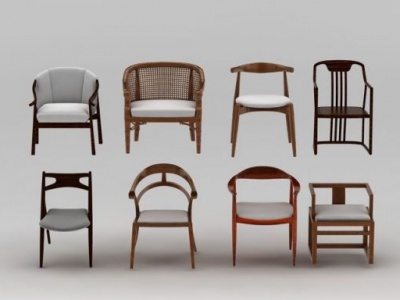 3d现代简约实木椅子组合模型