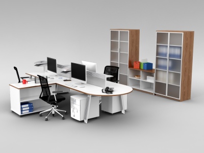 3d时尚办公室桌椅家具组合模型