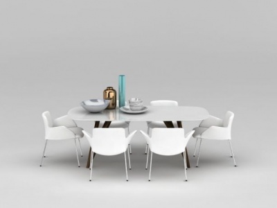 现代时尚白色餐桌椅组合模型