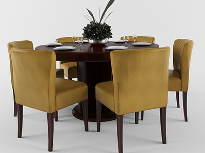中式餐厅实木餐桌椅组合模型3d模型