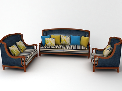 3d美式田园皮布沙发组合模型