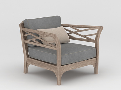 3d北欧时尚实木沙发椅模型