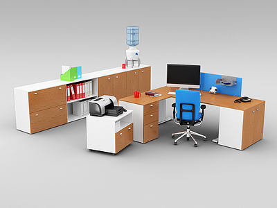 现代办公室桌椅家具组合模型