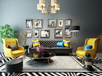 3d现代时尚客厅沙发茶几组合模型