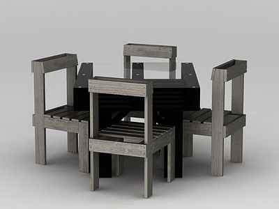 田园复古风格餐厅桌椅模型