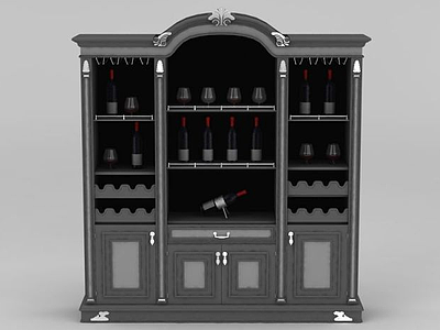 3d欧式实木灰色红酒柜模型