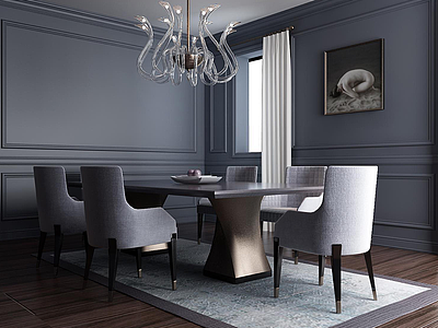 时尚简约冷色调餐厅桌椅组合模型3d模型