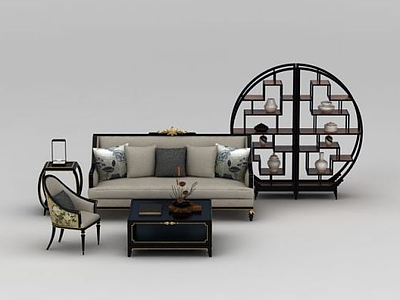 3d中式客厅沙发椅子组合模型