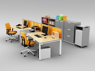 3d现代时尚办公室桌椅家具组合模型