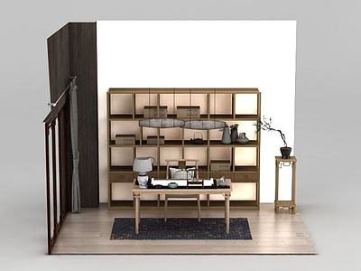 中式书房家具组合模型3d模型