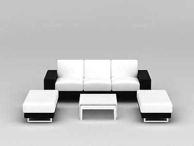3d时尚黑白拼色沙发茶几组合模型