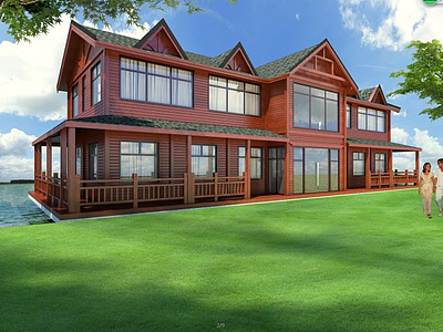 二层木屋别墅3d模型