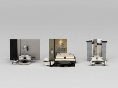 3d现代新中式客厅沙发组合模型